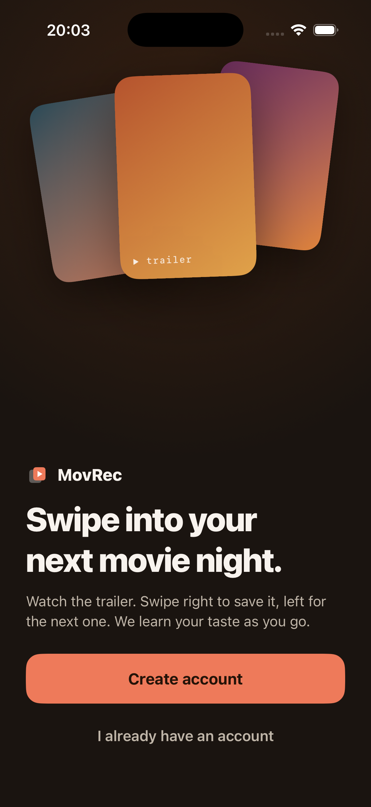 MovRec welcome screen